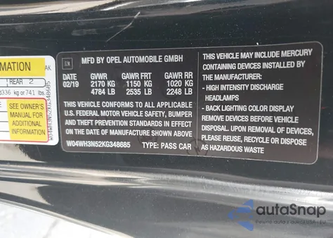 2019 Buick Cascada Premium z USA, uszkodzony, nr VIN W04WH3N52KG348685